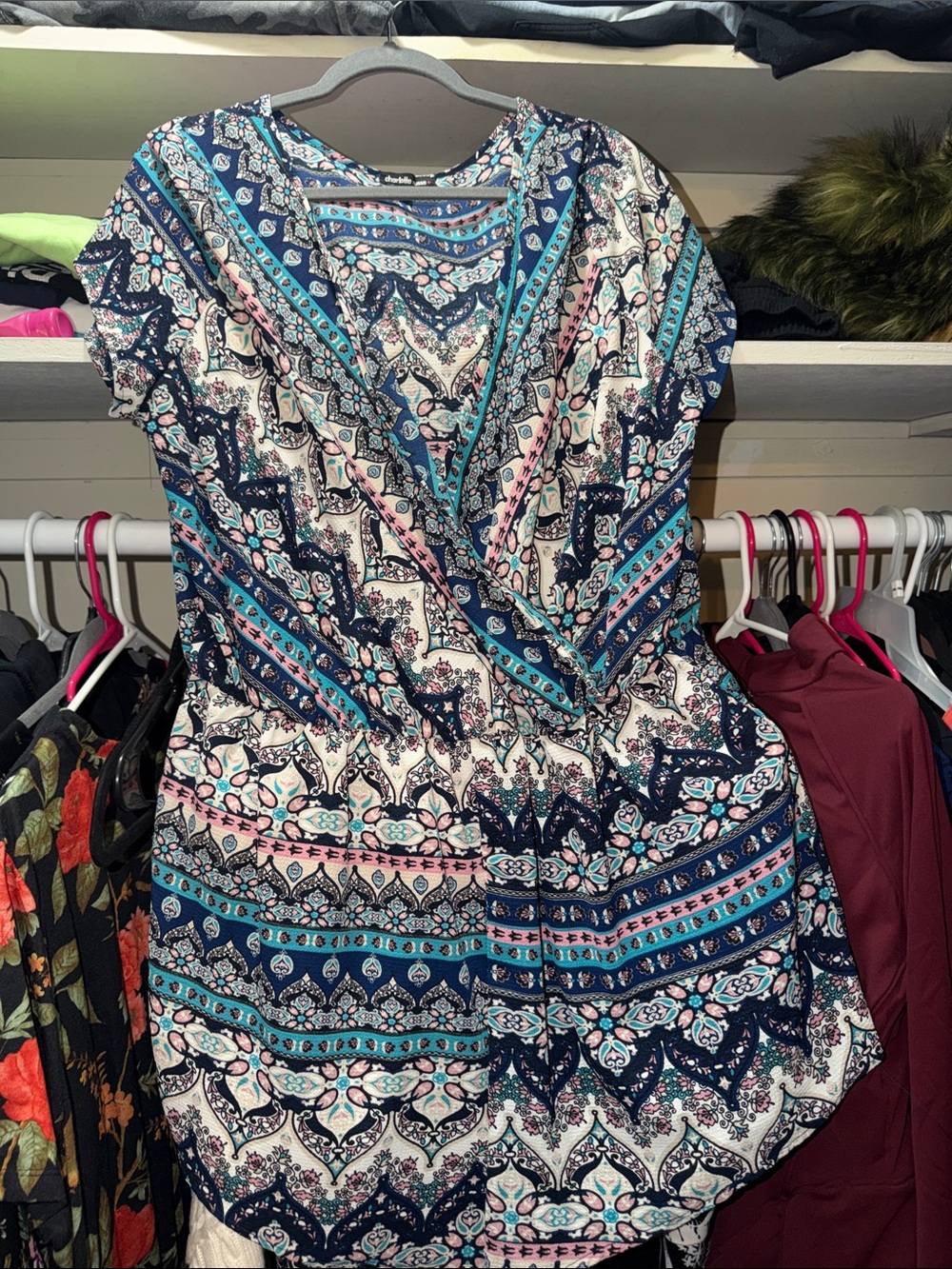 Floral Print Short Sleeve romper Women's romper in Navy and Teal